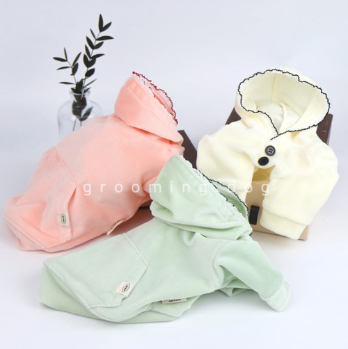 【GroomingDog】予約販売　2ボタンベルベットフード（全3色）