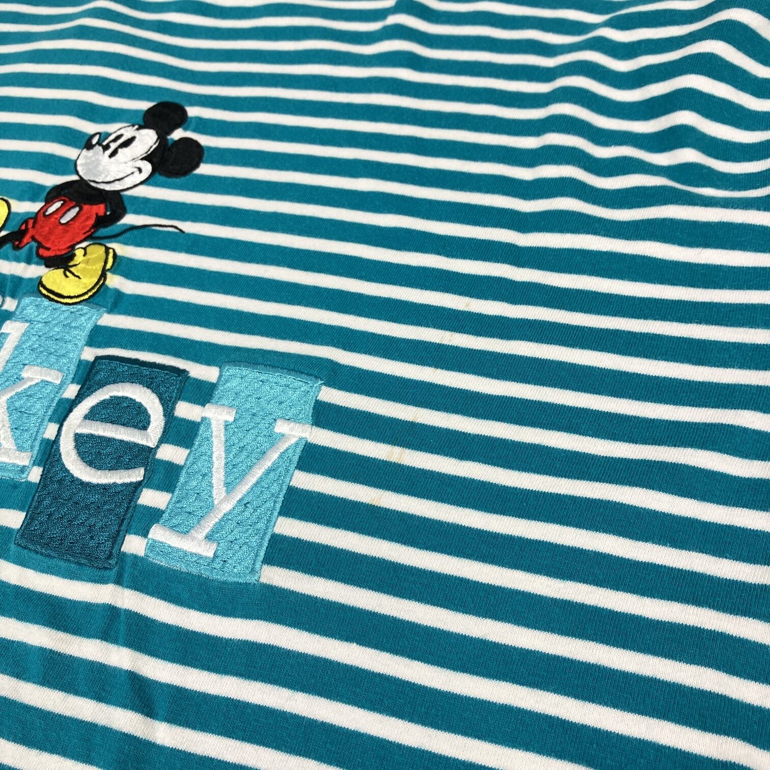 90s OLD Disney MICKEY ミッキー ボーダー リブ tシャツ 希少】Disneyディズニー オールドミッキー ヴィンテージTシャツ