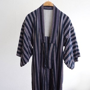 藍染 着物 ローブ 木綿 縞模様 ジャパンヴィンテージ リメイク素材 襤褸 | boro indigo kimono robe long cotton stripe japanese fabric vintage