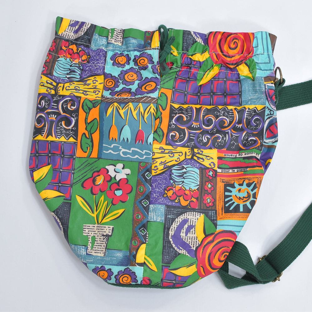 90s～ French design アート 総柄 パッチワーク 巾着 バケット
