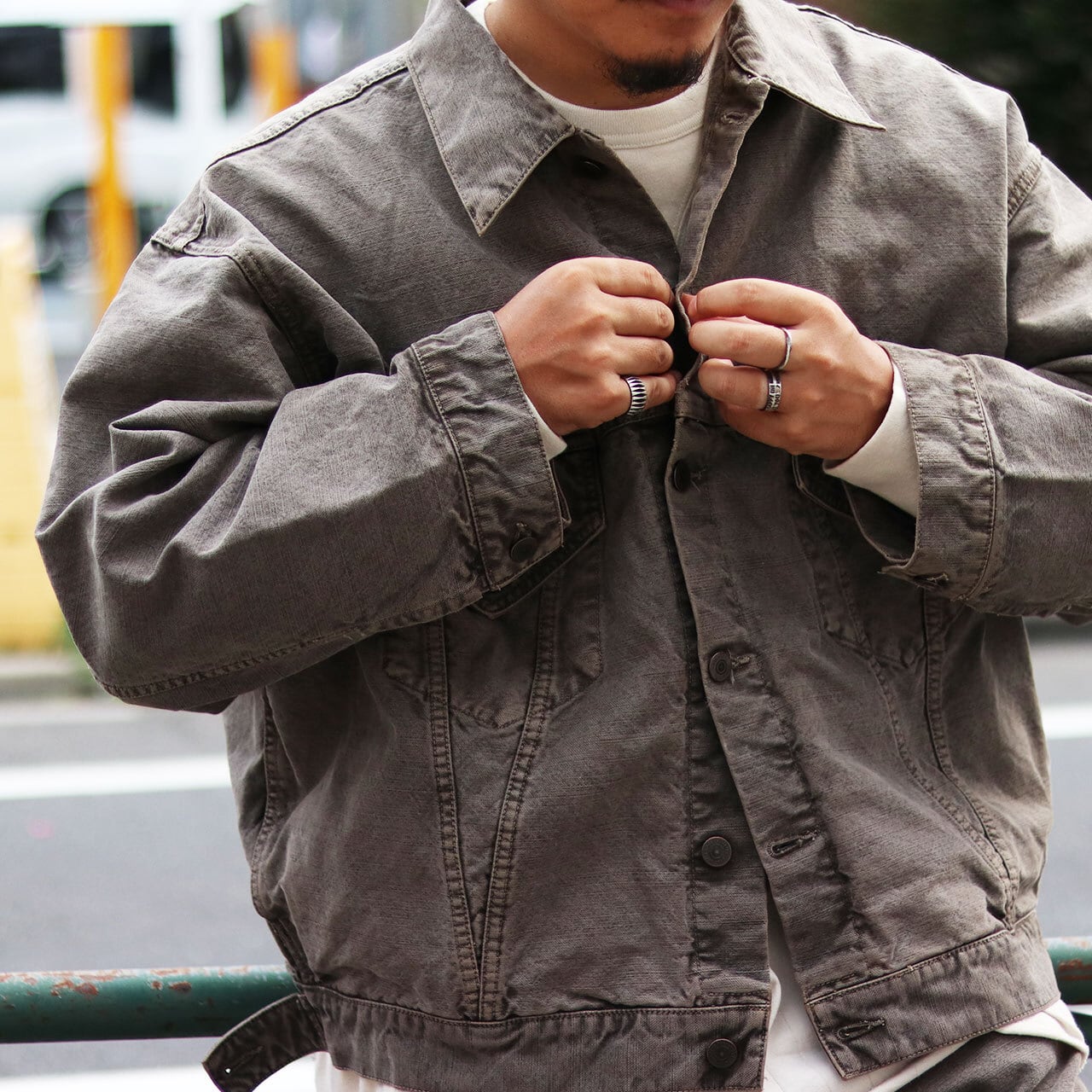 Denim Trucker Jacket / Greige | andy8sam Denim Trucker Jacket / Greige | andy8sam