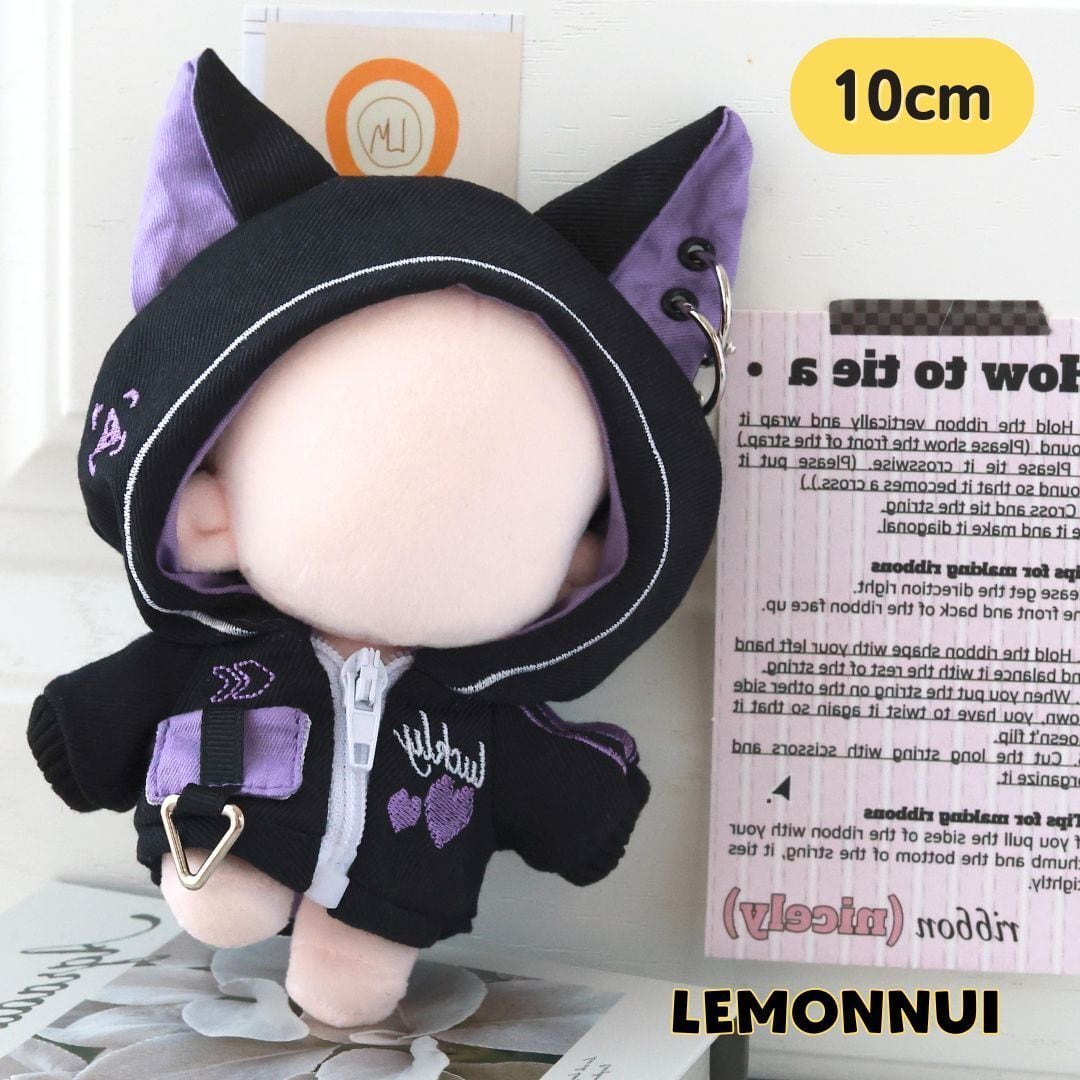 10cm 着せ替え ぬいぐるみ服 耳付き パーカー 3色 Y2K ラックリ ネコ