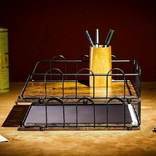 ビンテージデスク収納ラック トレイペーパーラック メタルドキュメントトレイ