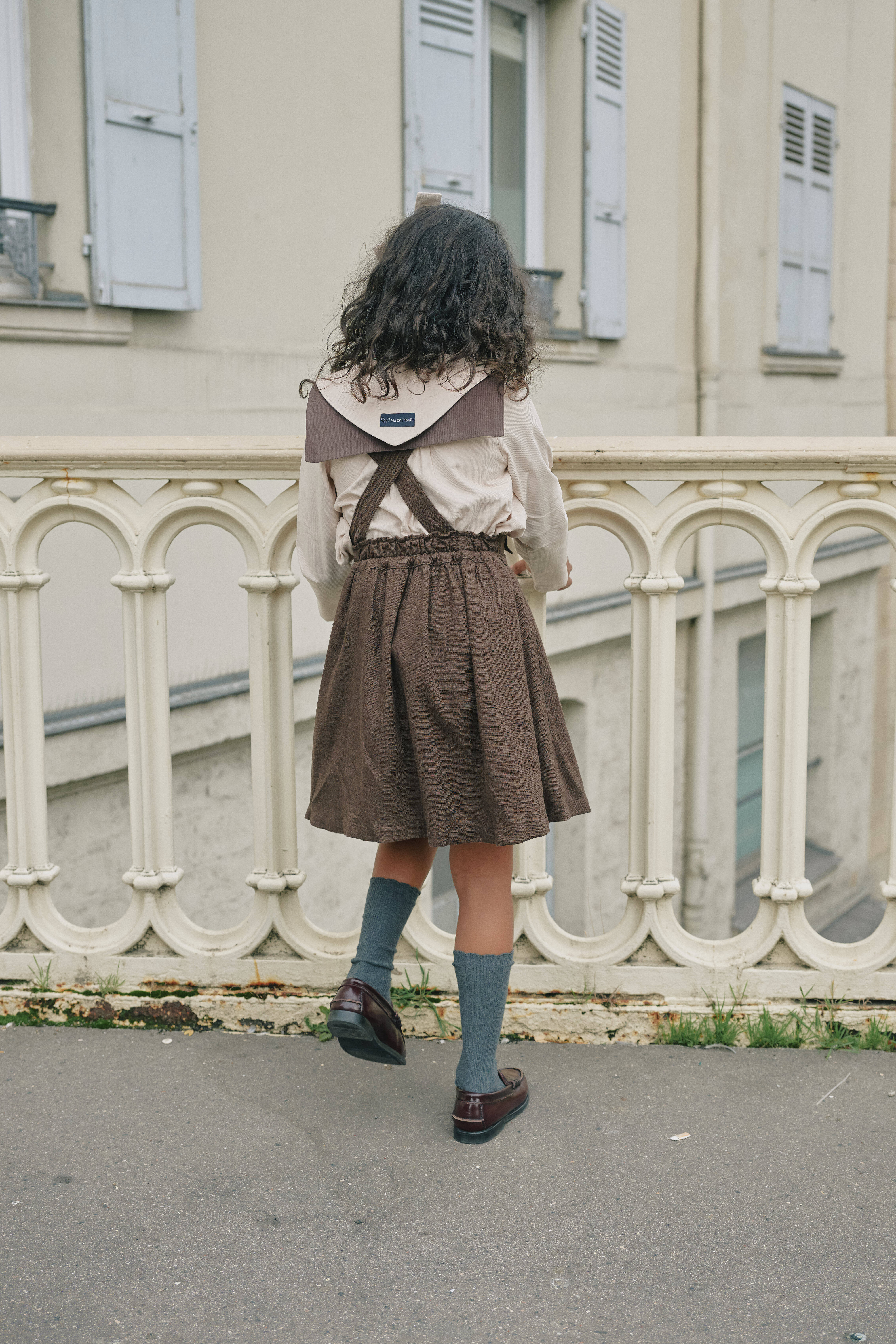 【予約/送料無料】Skirt TOURNON with straps-brown linen / Maison Marelle