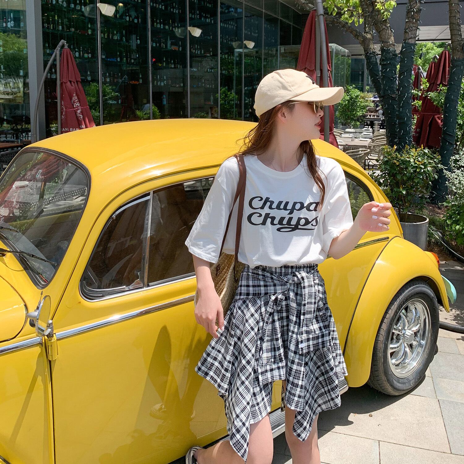 スタイルプリントTシャツ サマー格子柄スカート 夏物 6Du_Shop_Women89143796382