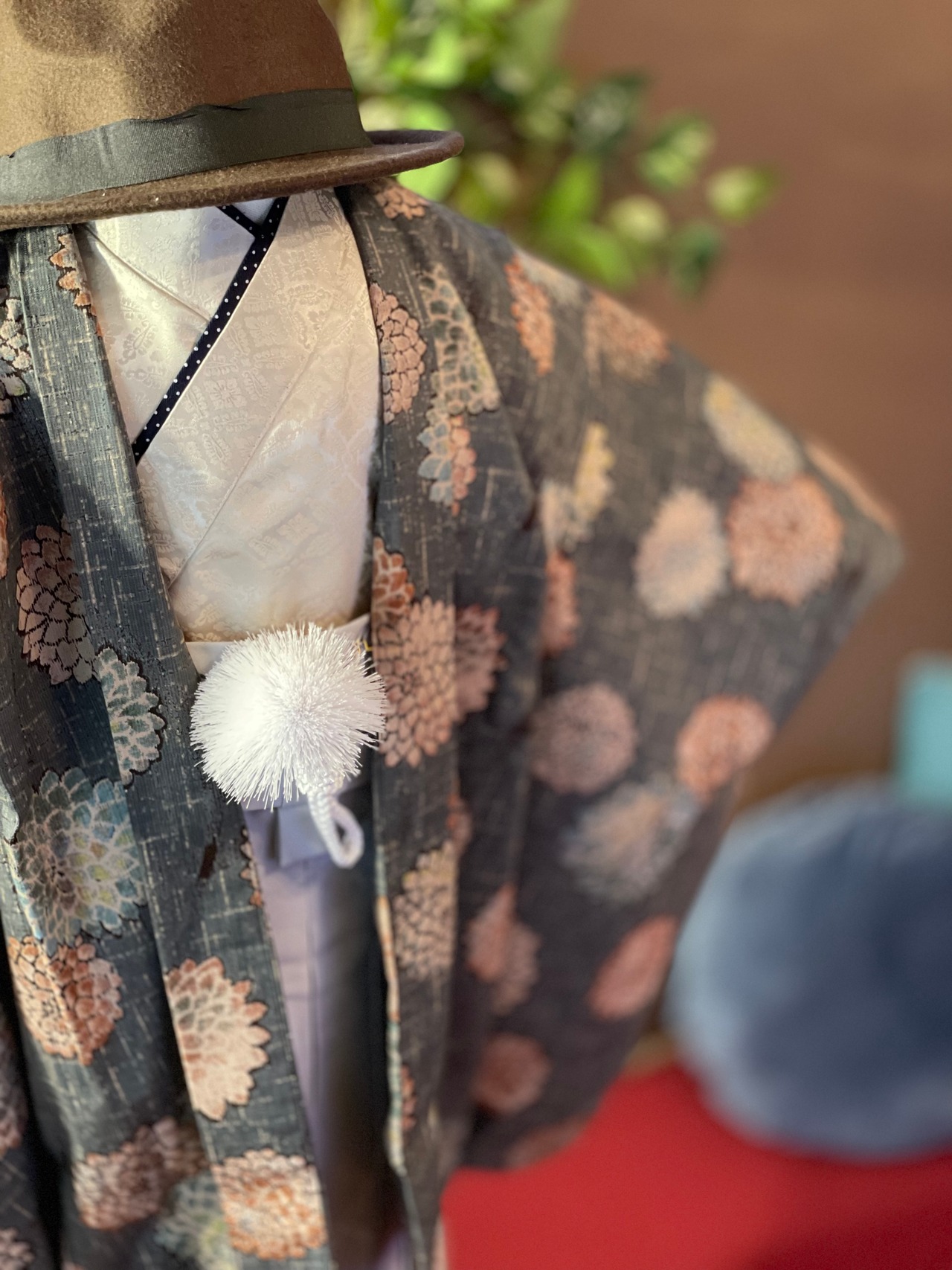 【受注製作】110size モダンKasuri絣スタイル☆ 淡虹祝い菊柄 七五三着物セット 羽織 着物 袴3点セット 七五三小物セット 男の子の祝い着