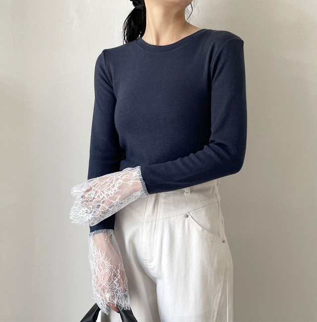 ナンバーミーTOKYO" LACE DOCKING L/S PULLOVER"NAVY