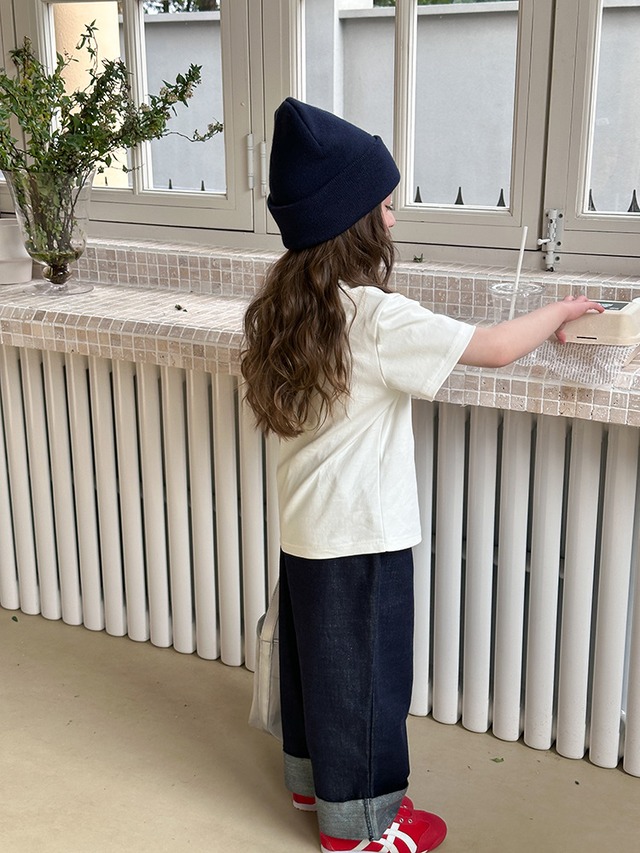 【KID】英字刺繍カジュアルクルーネック半袖Tシャツ - 18