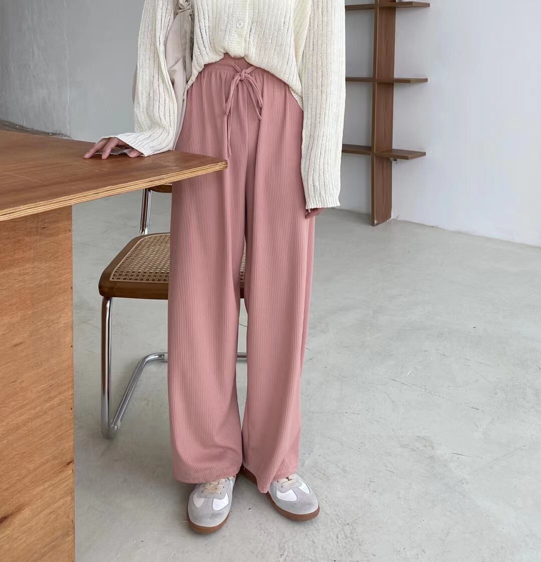 ウエストゴム　リブワイドパンツ　AJ205-614