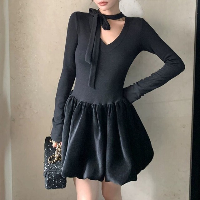 Balloon hem mini dress　M1672