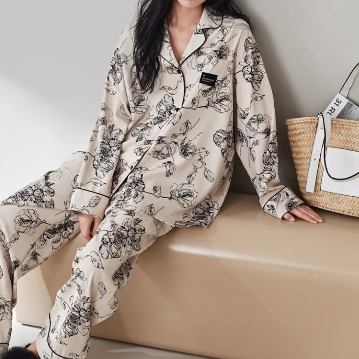 M-XL】monotone flower pattern simple style pajamas p1158 | SUYAA