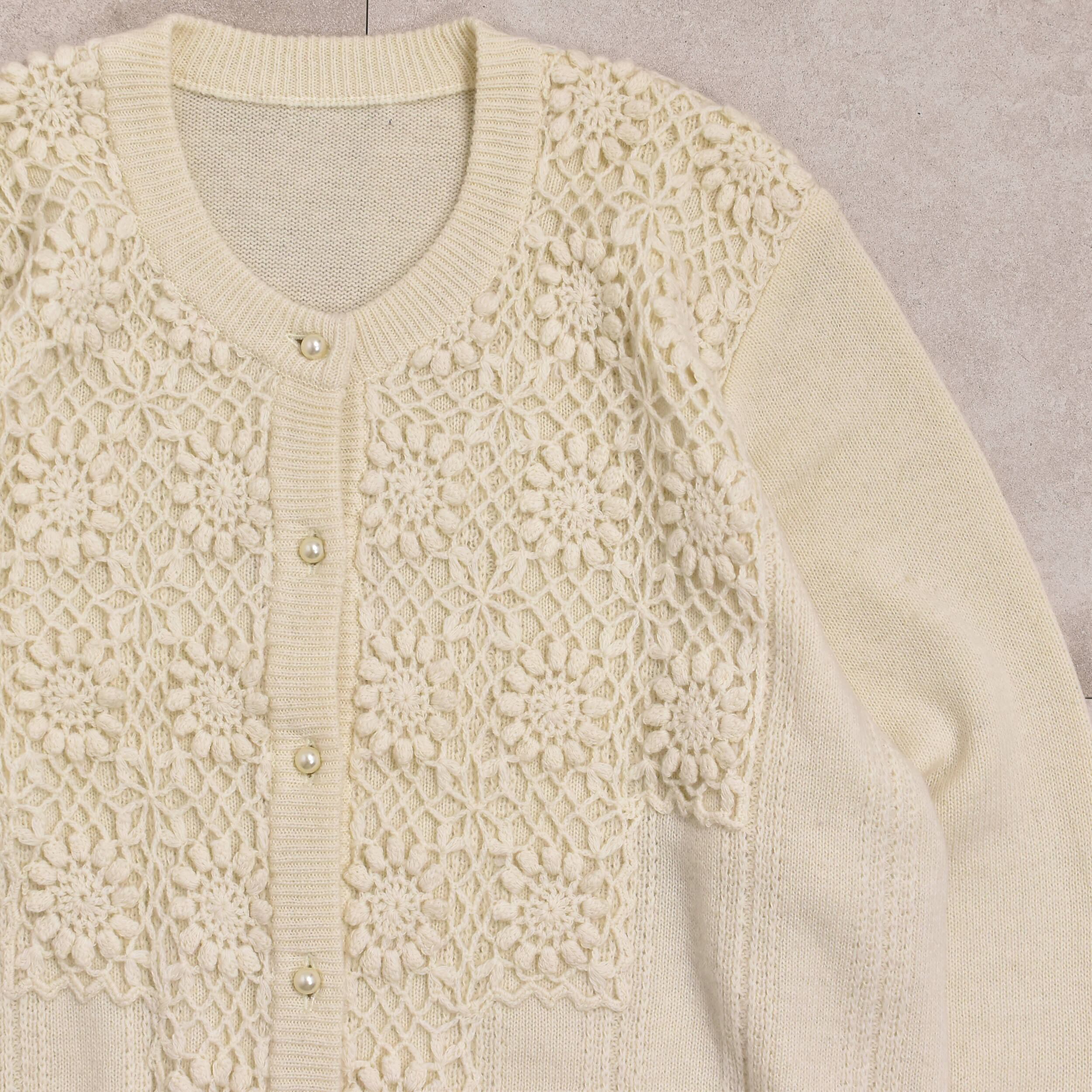 90s～ Crochet flower design cardigan Jp vtg | 古着屋 grin days