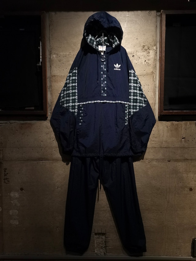 【Caka】"90's" "adidas" Check Pattern Switch Design Loose Nylon Anorak Setup