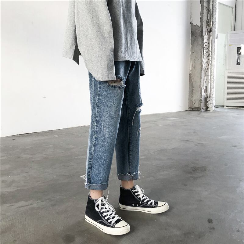 全2色 デニム パンツ ストレート カジュアル ダメージ おしゃれ