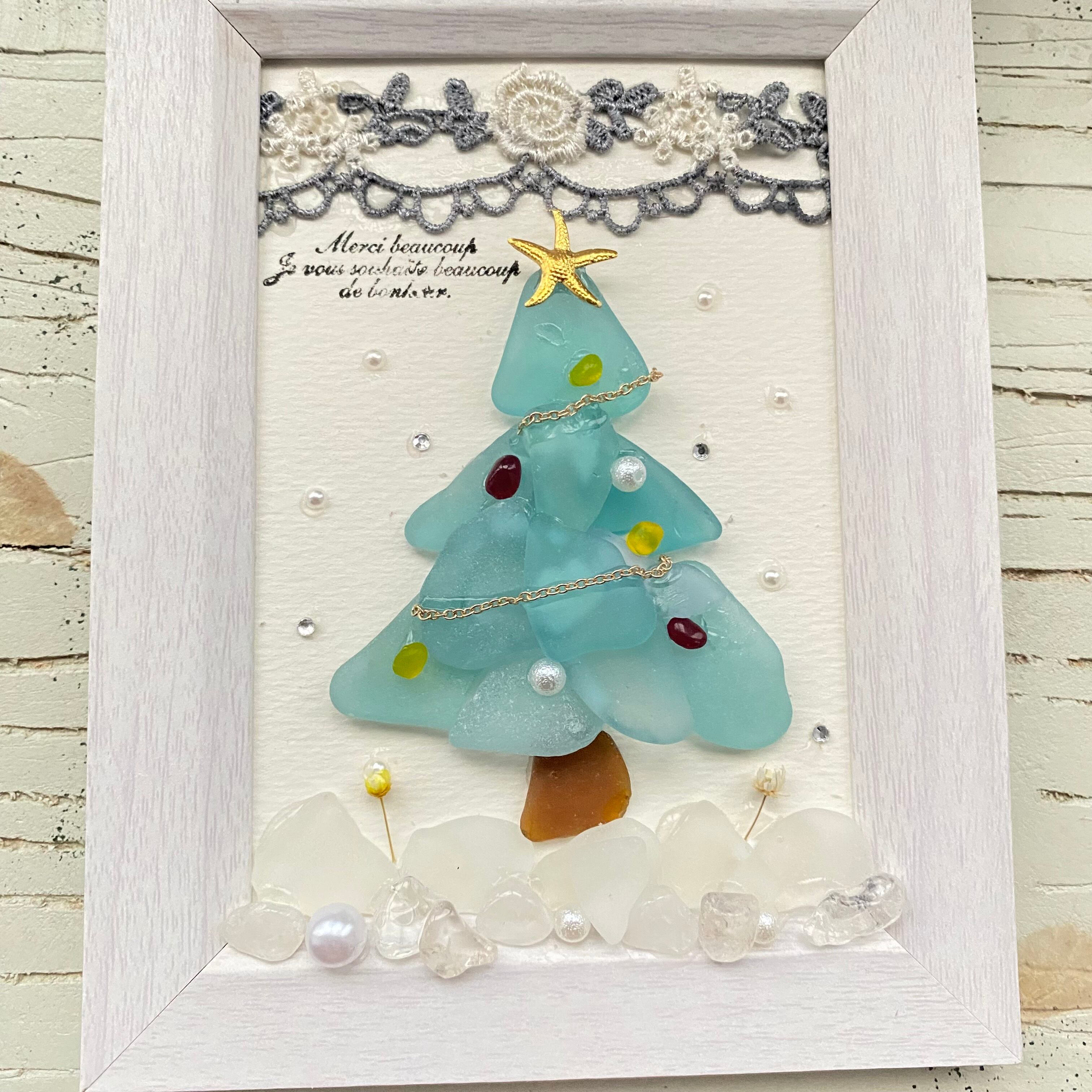 "海色シーグラスのクリスマスツリー。"