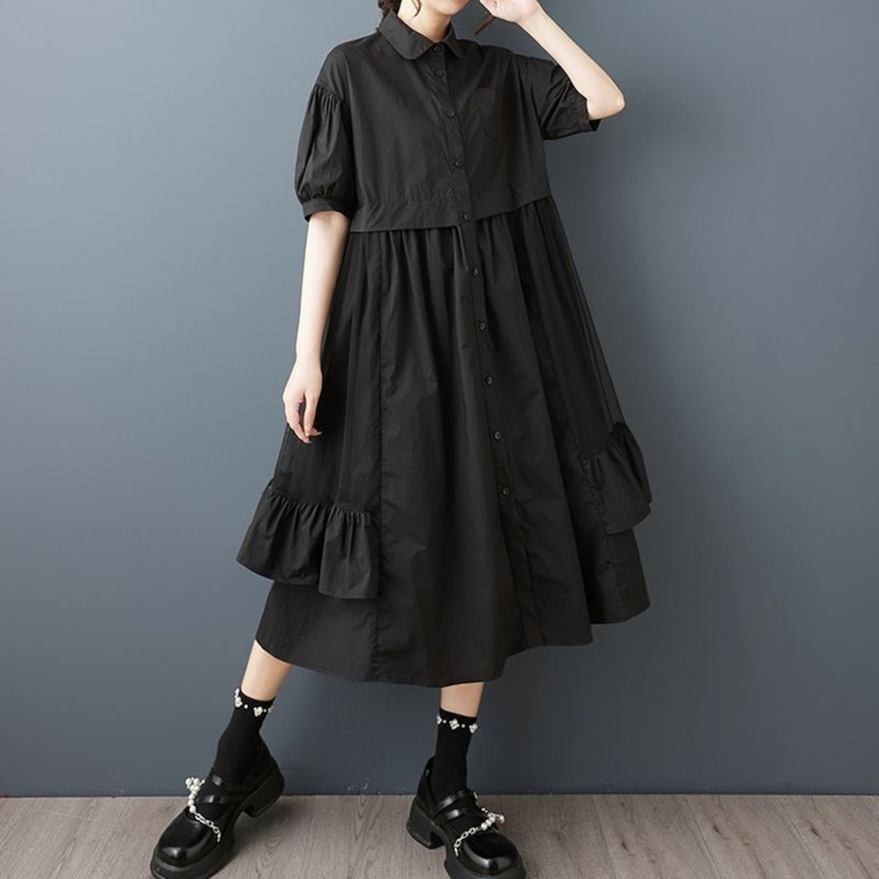 フリルヘム バルーンスリーブ ワンピース  30130