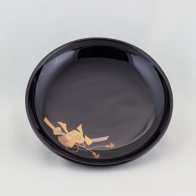 1500 輪島塗　銘々皿／丸形／黒塗／五節句蒔絵／五枚組