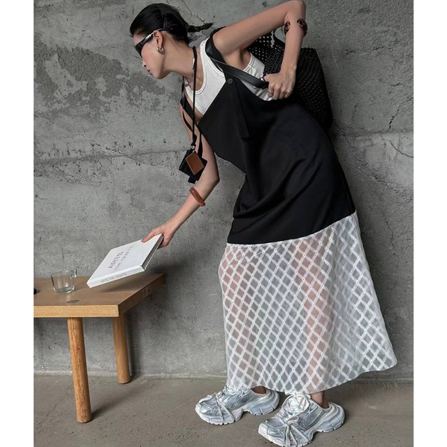 switching mesh jumper skirt L0596