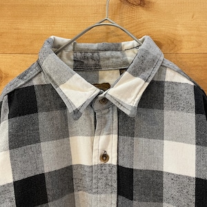 【M.FINE&SONS】ネルシャツ 長袖シャツ フランネル ヘビーネル ブロックチェック柄 白黒灰 XL ビッグシルエットUS古着