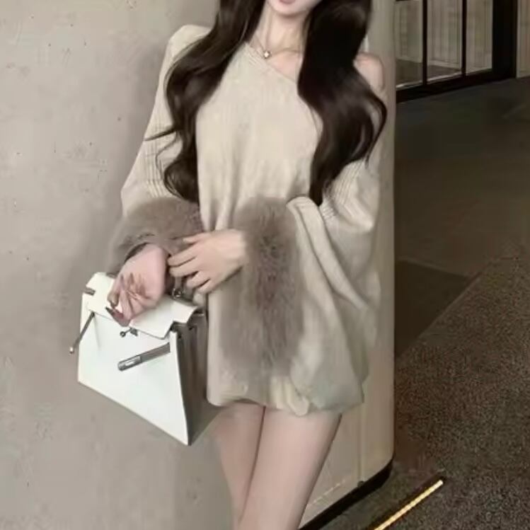 fur sleeve relax knit
