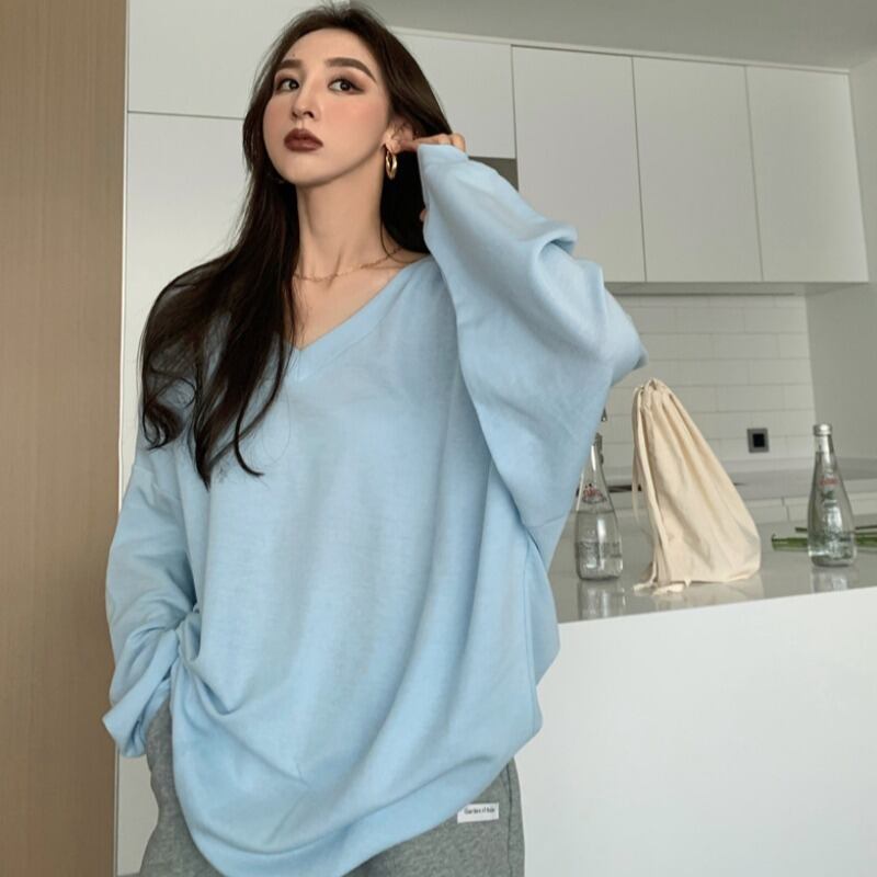 トップス スタイルルーズカジュアルサマーロングVネック薄手Tシャツ かわいい 夏物 YY-ファッション43954191457