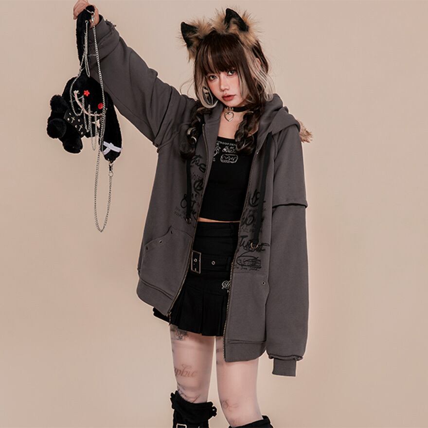 パンク フーディパーカー 猫耳 ZIPアップ 地雷系｜WithU | ゴスロリ