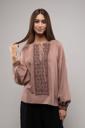 ウクライナ刺繍ヴィシヴァンカ クロスステッチ　手刺繍　ブラウス　麻　レディース・フリーサイズ