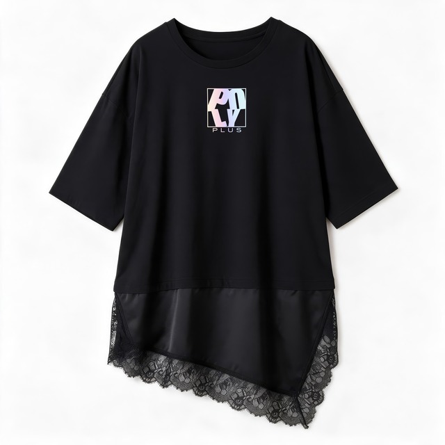 hem lace T-shirt BLACK