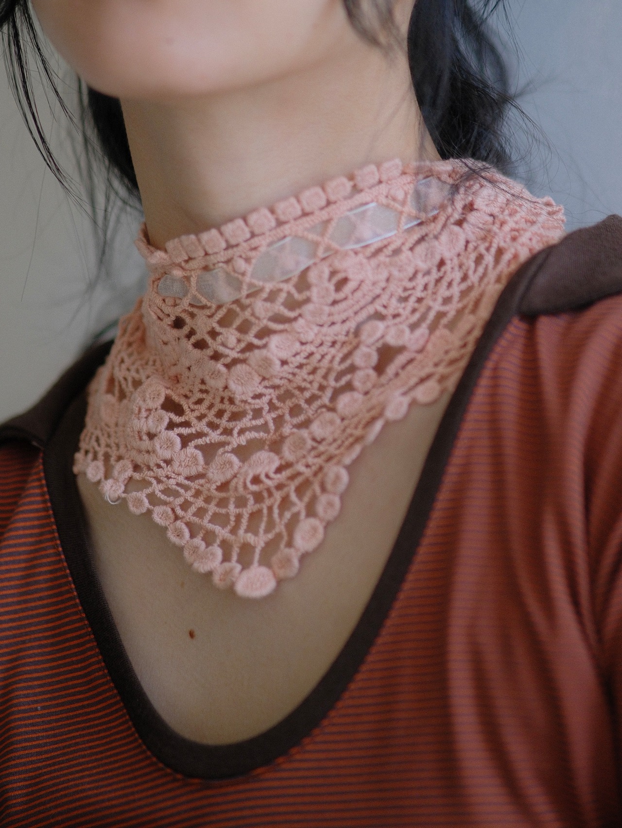 Crochet Lace Choker Scarf / PINK - 1