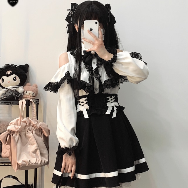 With U ゴスロリ ロリィタ服 ブラウス リボン付き 天使界隈 地雷服 JKロリータ 原宿スタイル 夢可愛い服 地雷服 量産型