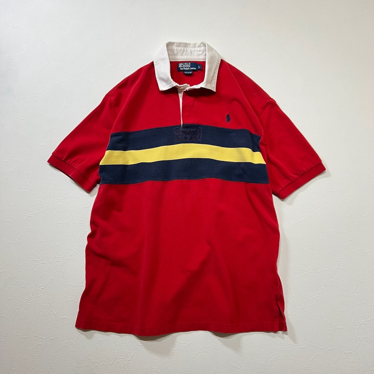 Ralph Lauren ボーダー ラガーポロシャツ ラルフローレン レッド L 古着