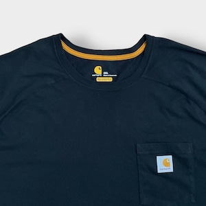 【Carhartt】3XL ビッグシルエット ワンポイント ポケットTシャツ ポケT カーハート FORCE ラグラン ブラック半袖 夏物 US古着