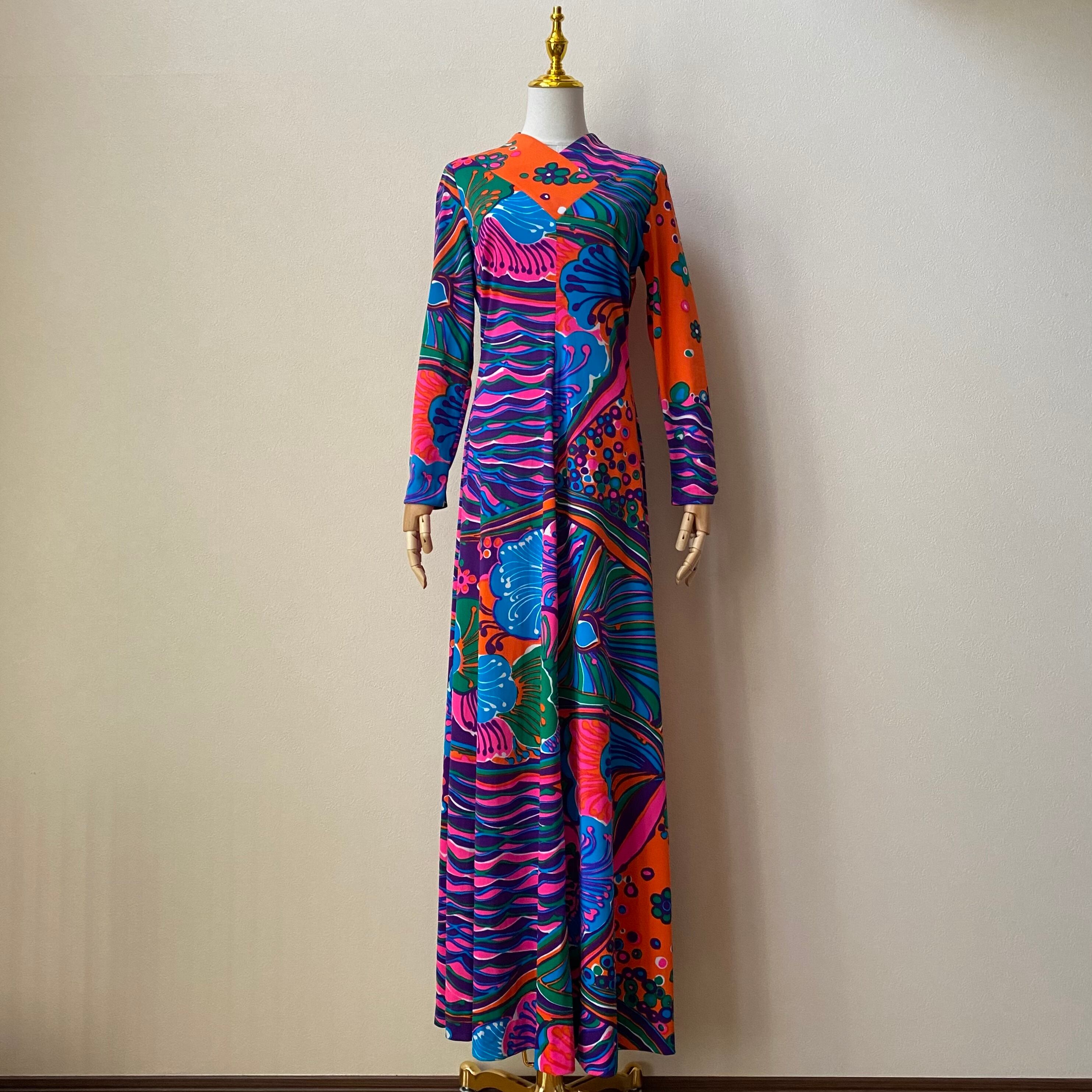 レディース ヴィンテージ マキシワンピース 70年代 Usa製 Marek New York サイケデリック柄 アメリカ古着 日本m L L419 Roger S Ladies ロジャース レディース
