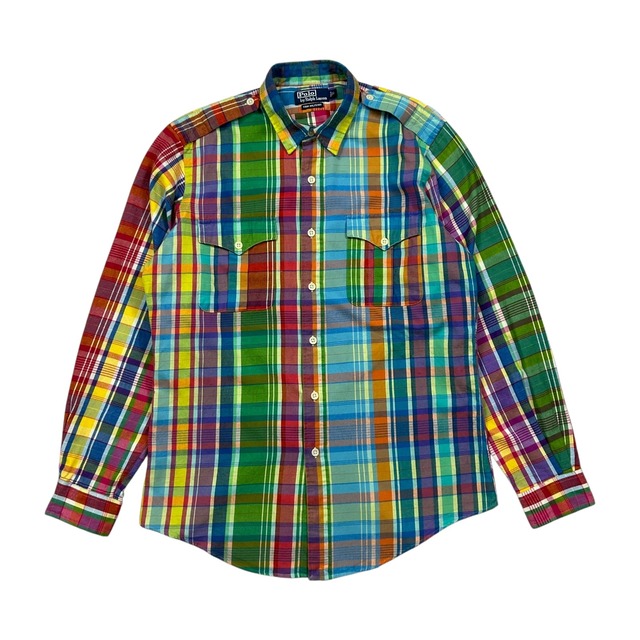 POLO RALPH LAUREN TRIM MILITARY MADRAS L/S SHIRT SIZE L (USED)