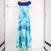 フラダンス 衣装 CC Fashions CCファッション ワンピース ドレス ブルー系 ホワイト系 ハワイ製 花柄 モンステラ柄 かわいい 華やか 鮮やか 明るい 爽やか 青 水色 白ハワイアン アロハ ハワイアンプリント フラ ダンス レッスン 練習