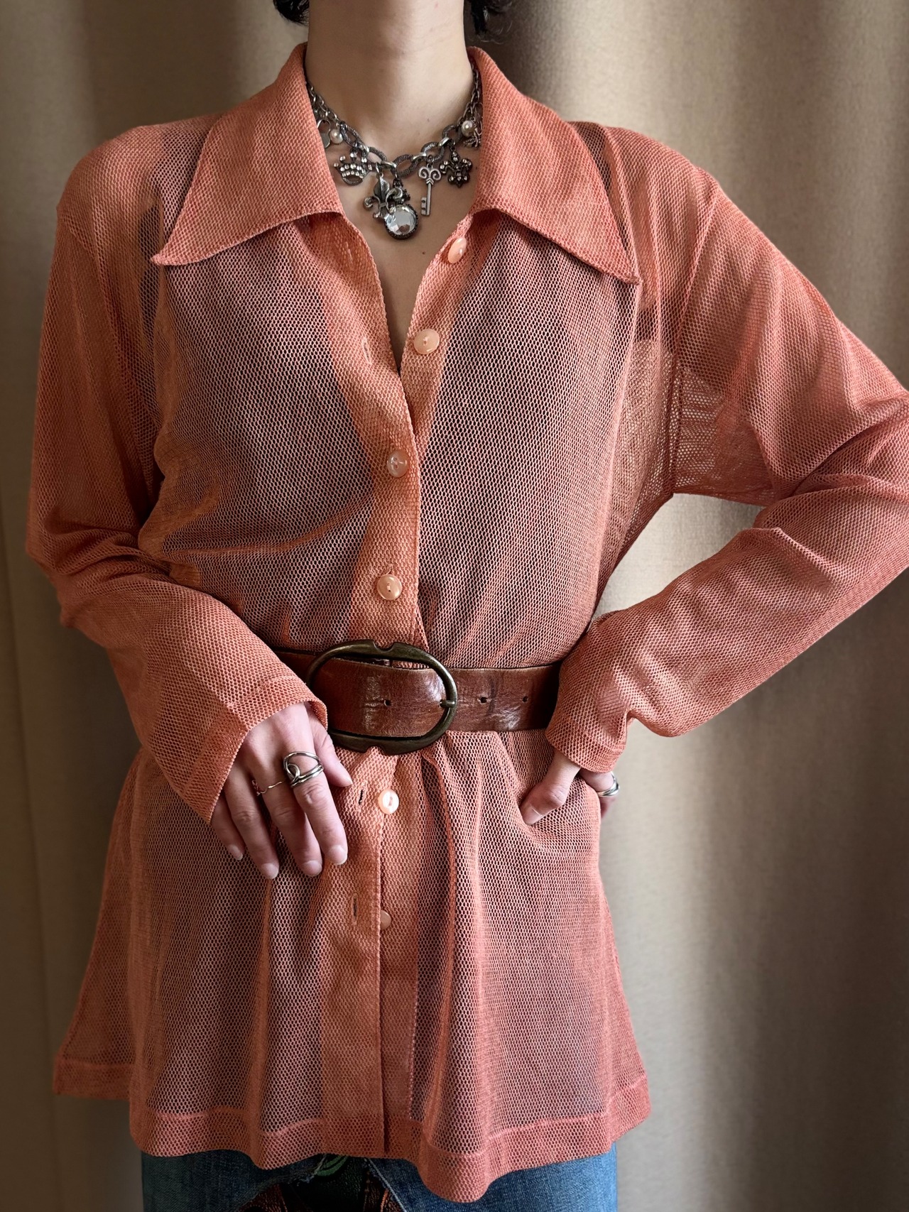 MARIE CLAUDE orange sheer shirt-5185-3