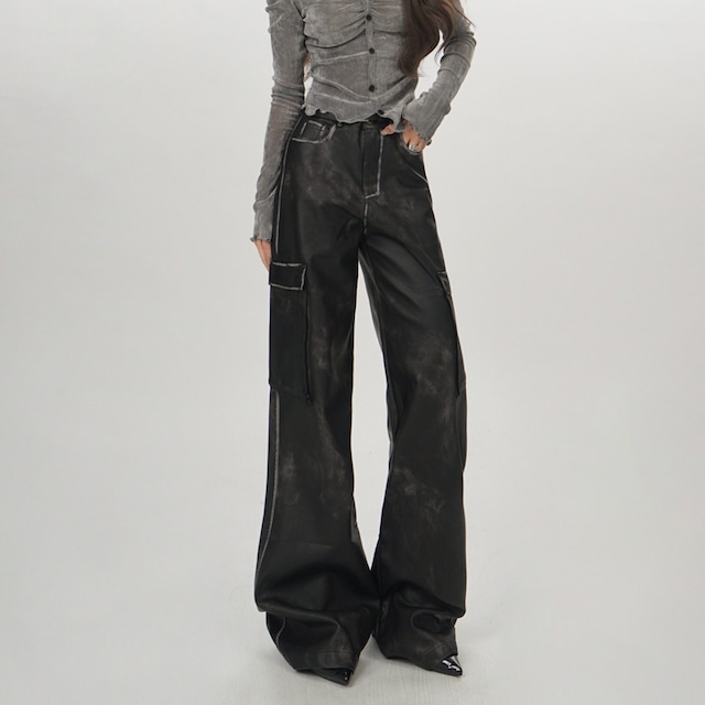 washed patch pocket wide cargo pants la3042