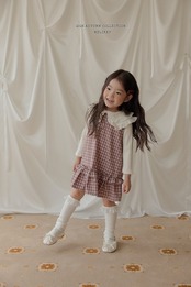 韓国子供服 / 26Autumn / 〖取寄〗Melikey / チェックフリルワンピース / 女子服 *XS~JM*