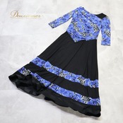 社交ダンス 衣装 Leirena レイリーナ ドレス ワンピース ブラック系 練習 レッスン 花柄 ゼブラ柄 黒 青 白 華やか 伸縮 ストレッチ 練習 レッスン おしゃれ イチオク かわいい 柄 蝶 花 柔らかい生地 おしゃれ ブルー系 ホワイト系