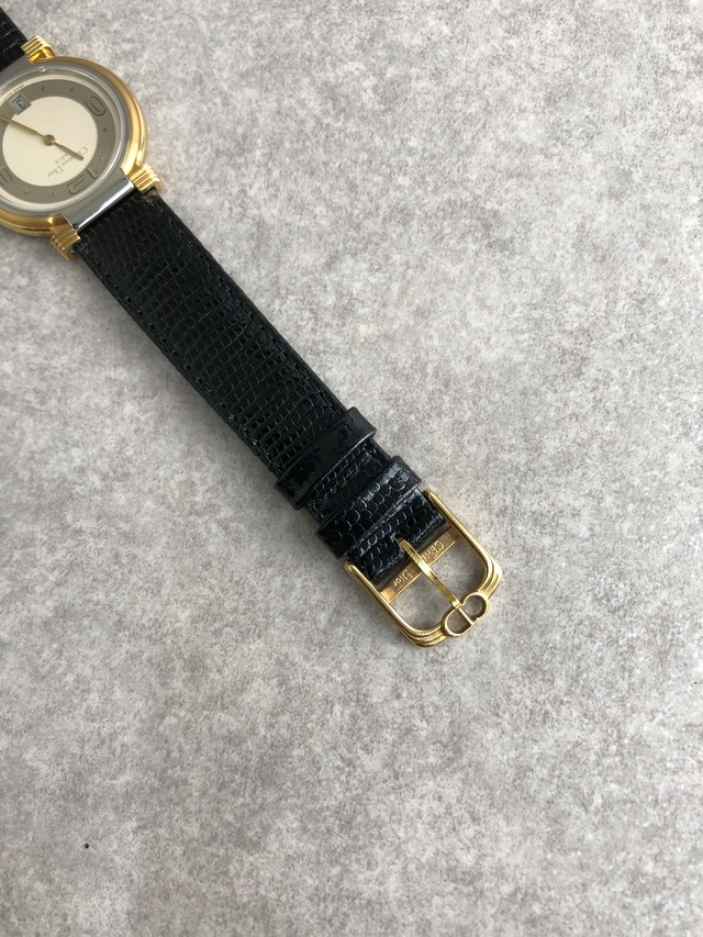 Christian Dior クリスチャン ディオール 腕時計 ゴールド×ブラック レザー vintage ヴィンテージ オールド 76nb8k