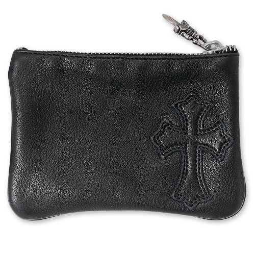 【CHROME HEARTS　クロムハーツ　Wallet　ウォレット　財布　レザー】ジッパーチェンジパスw/パイピングセメタリークロス/ブラックレザー【送料無料】