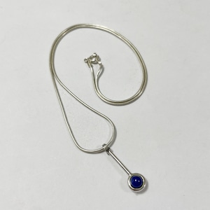 Vintage 925 Sterling Silver Lapis Lazuli Pendant Necklace with Snake Chain
