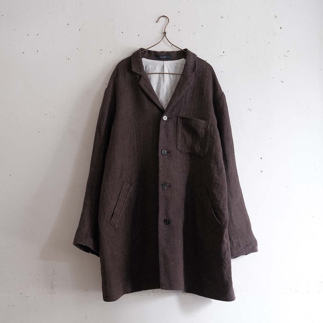 unisex coat jacket／herringbone linen〈brown×black〉 size 2