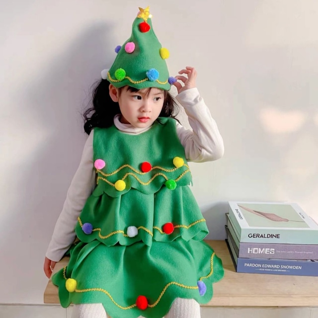 クリスマスツリー仮装ワンピース帽子つき