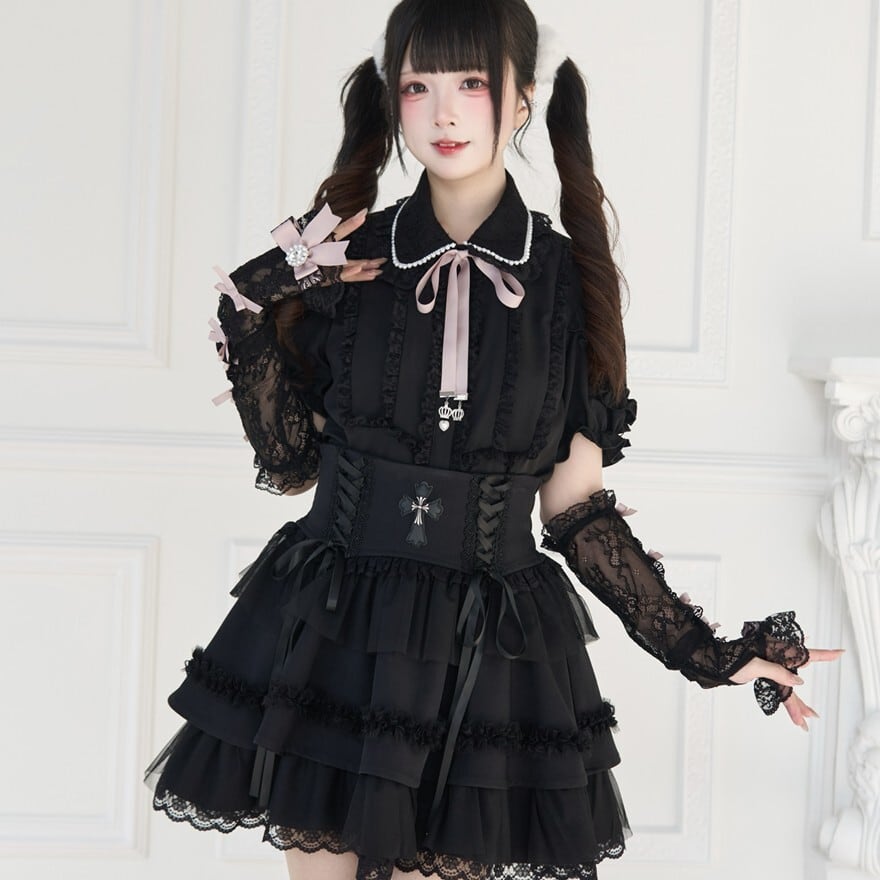 ゴスロリ 地雷/量産型 袖カバー レース リボン