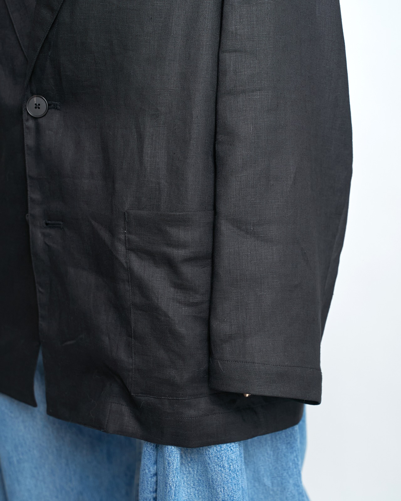 ssstein "LIGHT LINEN EASY SINGLE BREASTED JACKET〔BLACK〕"