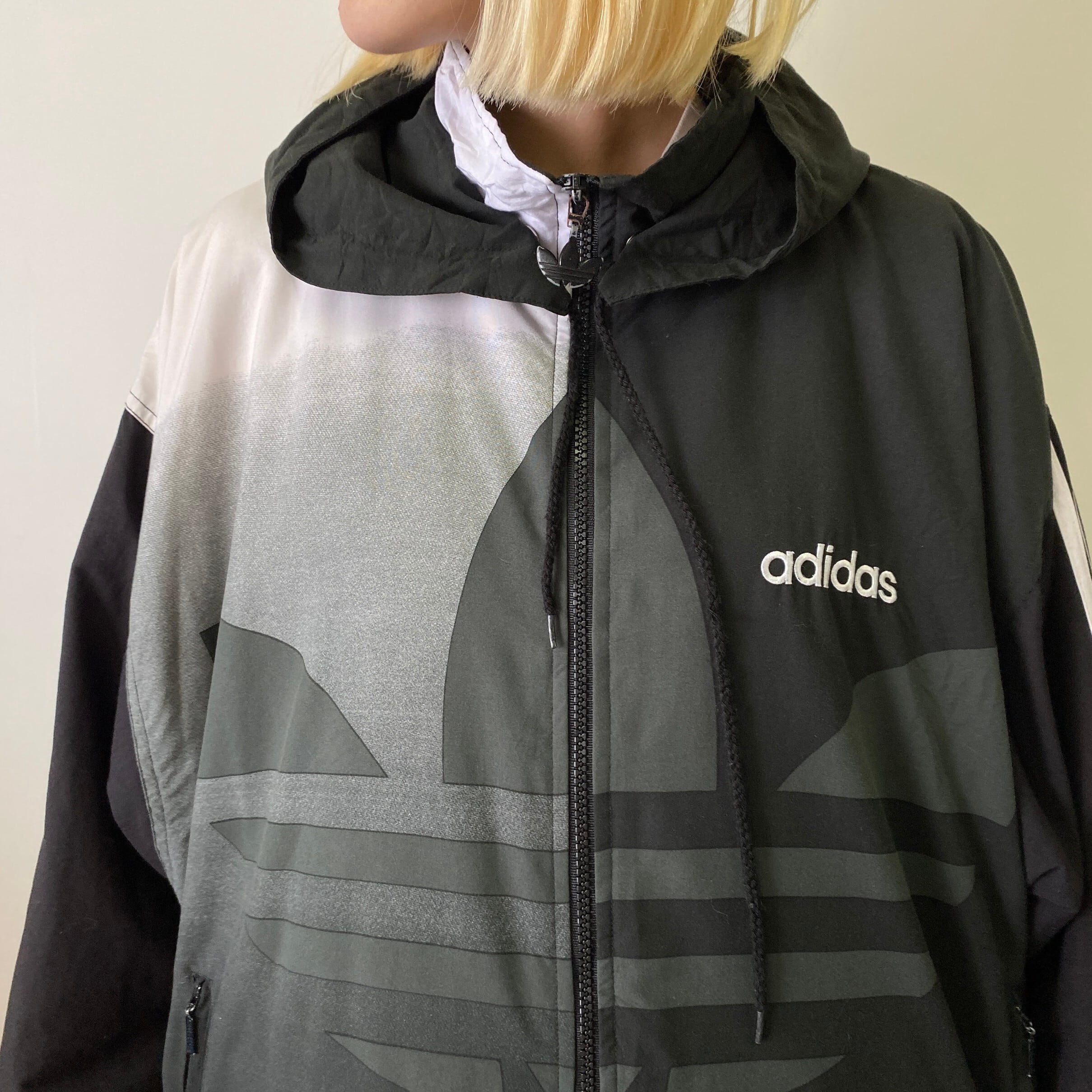 00年代 adidas アディダス ジャージ トレフォイル ロゴプリント フード