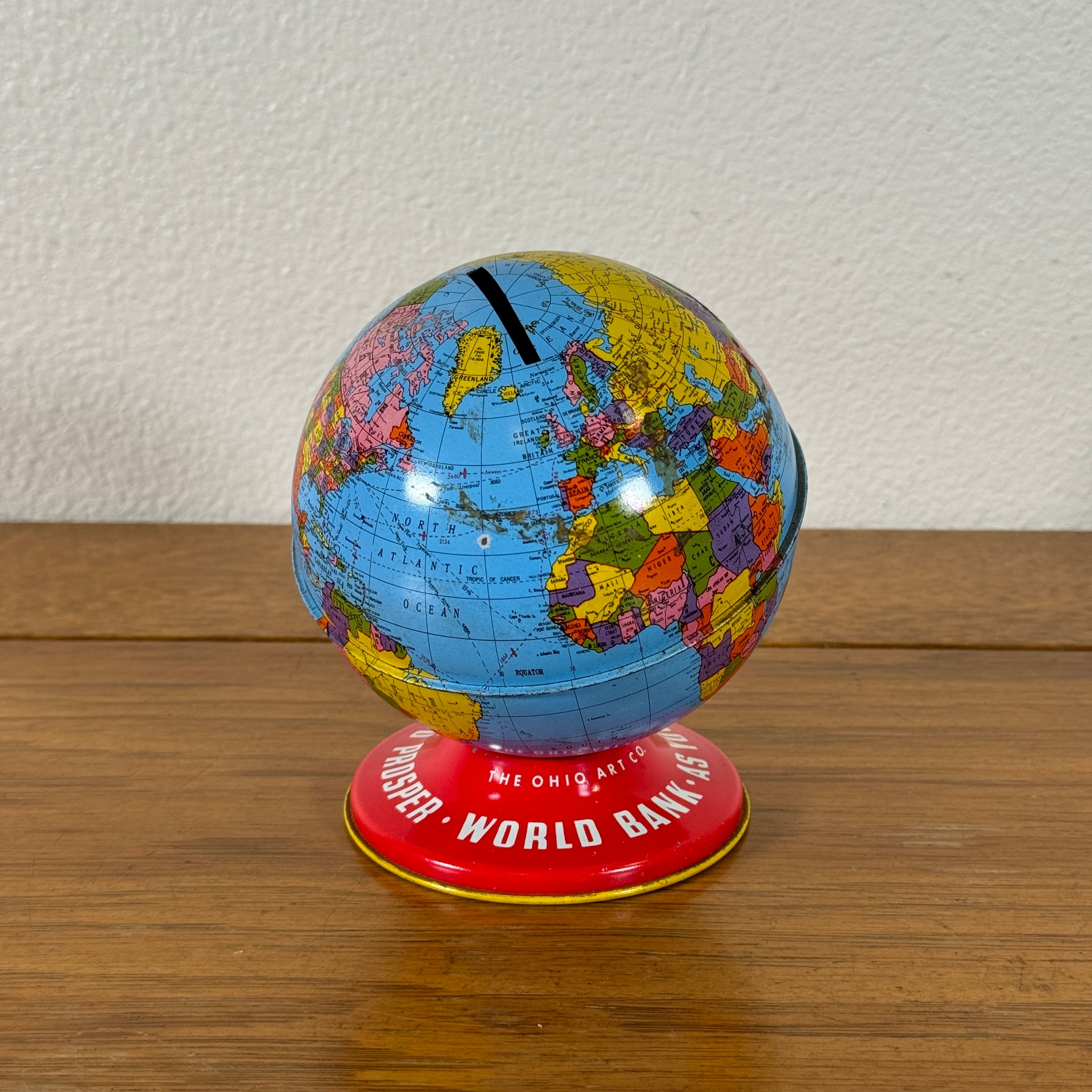 #1493【1950年代】ビンテージ 地球儀 貯金箱 ディスプレイ ブリキ