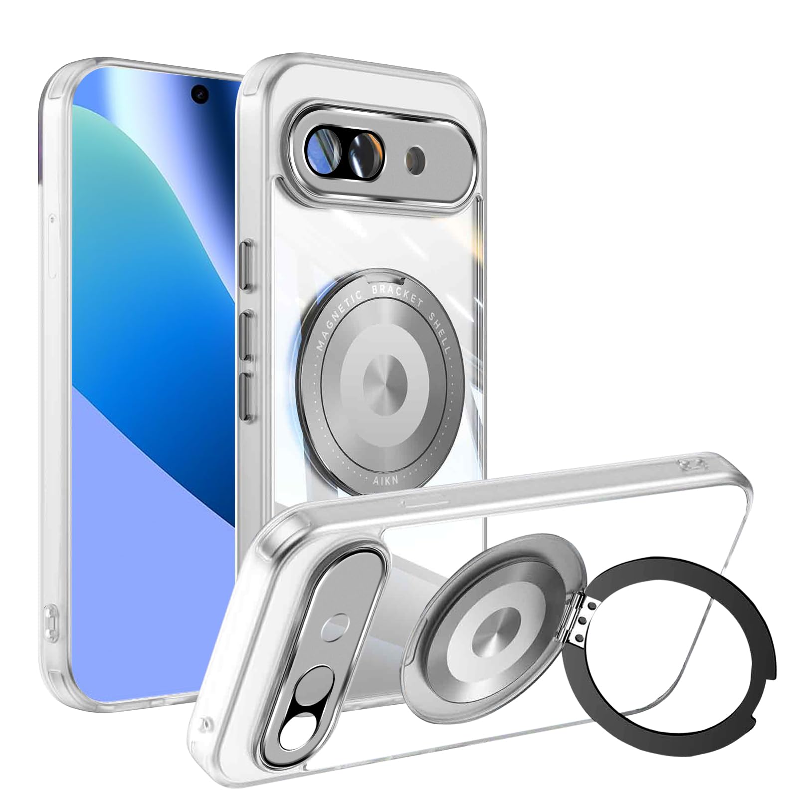 MiRowy Google Pixel 10a 用 ケース スマホ カバー Magsafe対応 ワイヤレス充電 リング付き 360°回転スタンド 縦横両対応 グーグル ピクセル 10a 用 米軍MIL規格 携帯カバー 滑り止め 薄型 軽量 耐衝撃 指紋防止 レンズ保護 ストラップ穴付き 半透明 黄变防止(Google Pixel 10a ケース | クリア)
