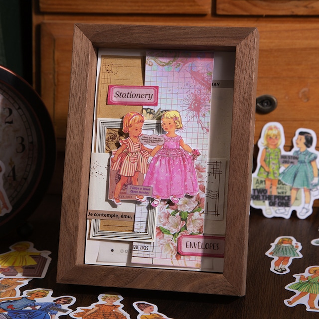 ヴィンテージ風少女のファッション箱入り和紙シールセット　50枚入り　童心乐园（Childhood paradise）シリーズ【美好的一天(have a good day)】[HG-17s]